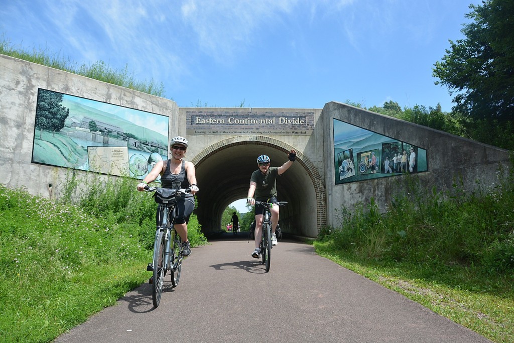 Riders on Rail-Trails Conservancy's Sojourn on the Great Allegheny Passage pass through the Eastern Continental Divide. This year, RTC has expanded the Sojourn series to four hosted bike tours (photo courtesy of Rail-Trails Conservancy).